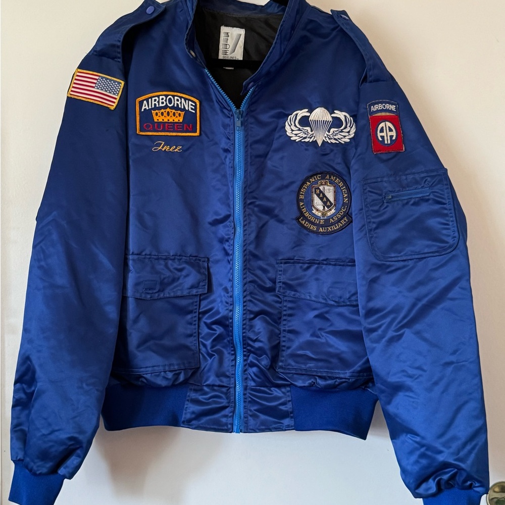 Vintage Blue Airborne Bomber Jacket 1980s XL